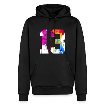 NUMMER 13 JAHRE ALT 13. GEBURTSTAG - Männer Premium Bio Hoodie - Schwarz - Vorne - Nico (187cm)