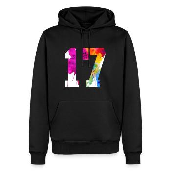 NUMMER 17 JAHRE ALT 17. GEBURTSTAG - Männer Premium Bio Hoodie - Schwarz - Vorne - Nico (187cm)