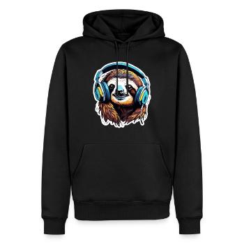 Kopfhörer / Audio / Musik / Tier / Faultier / cool - Männer Premium Bio Hoodie - Schwarz - Vorne - Nico (187cm)