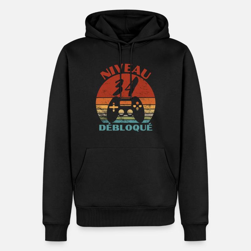 niveau 34 débloqué - anniversaire - Sweat à capuche Premium bio Homme - noir