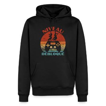niveau 38 débloqué - anniversaire - Sweat à capuche Premium bio Homme - noir - Devant - Nico (187cm)