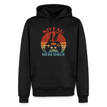 niveau 36 débloqué - anniversaire - Sweat à capuche Premium bio Homme - noir - Devant - Nico (187cm)