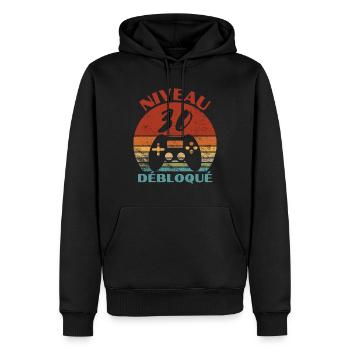 niveau 30 débloqué - anniversaire - Sweat à capuche Premium bio Homme - noir - Devant - Nico (187cm)