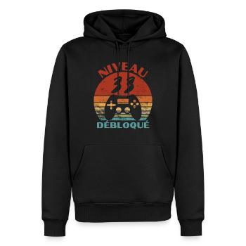 niveau 33 débloqué cadeau d'anniversaire 33 ans - Sweat à capuche Premium bio Homme - noir - Devant - Nico (187cm)