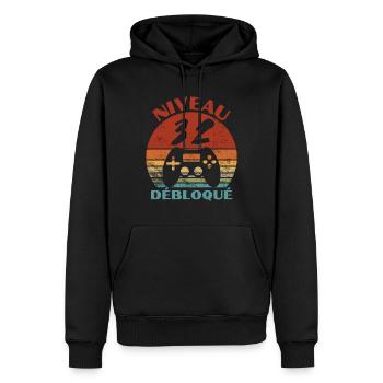 niveau 32 débloqué - anniversaire - Sweat à capuche Premium bio Homme - noir - Devant - Nico (187cm)