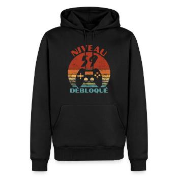 niveau 59 débloqué - anniversaire - Sweat à capuche Premium bio Homme - noir - Devant - Nico (187cm)