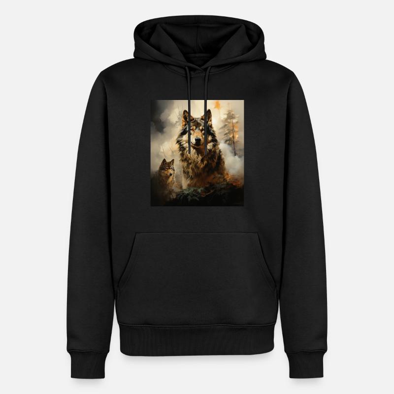 Wolf - Männer Premium Bio Hoodie - Schwarz
