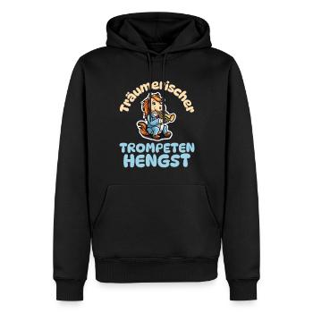Träumerischer Trompeten Hengst - Pferde Trompete - Männer Premium Bio Hoodie - Schwarz - Vorne - Nico (187cm)