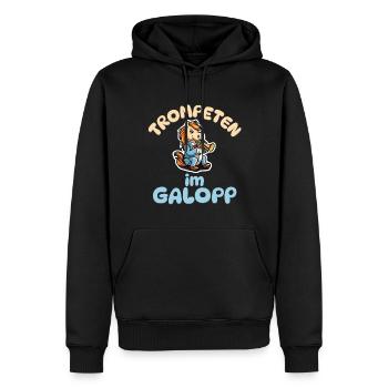 Trompeten im Galopp - Trompete Pferde - Männer Premium Bio Hoodie - Schwarz - Vorne - Nico (187cm)