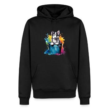 Siberian Husky Niedlicher Hund Farbeimer - Männer Premium Bio Hoodie - Schwarz - Vorne - Nico (187cm)