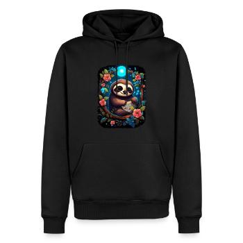 Faultier Niedliches Tier Floraler Nachthimmel - Männer Premium Bio Hoodie - Schwarz - Vorne - Nico (187cm)