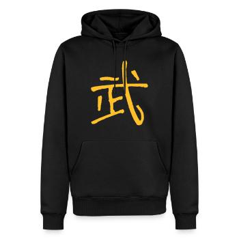 Kampf (Bu/ Wu) Schriftzeichen - Männer Premium Bio Hoodie - Schwarz - Vorne - Nico (187cm)