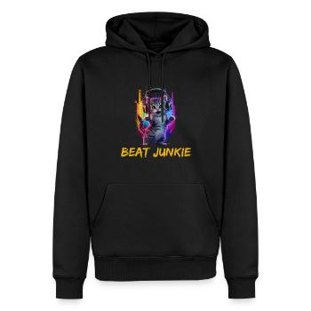 Niedliche Katze mit Kopfhörer - Männer Premium Bio Hoodie - Schwarz - Vorne - Nico (187cm)