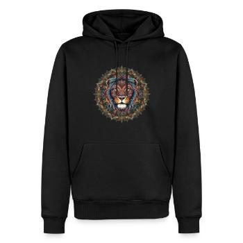 Lebendiges Löwen-Mandala künstlerische Symmetrie - Männer Premium Bio Hoodie - Schwarz - Vorne - Nico (187cm)