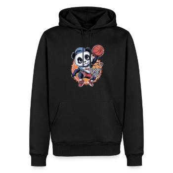 Cooler Basketball-Panda beim Slam Dunk - Männer Premium Bio Hoodie - Schwarz - Vorne - Nico (187cm)