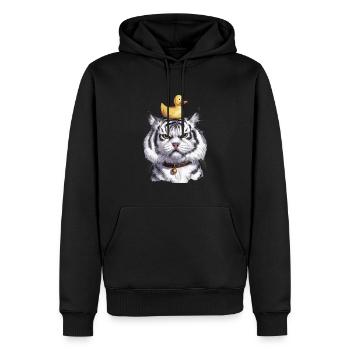 Niedliche Katze mit Ente auf dem Kopf für Kinder - Männer Premium Bio Hoodie - Schwarz - Vorne - Nico (187cm)