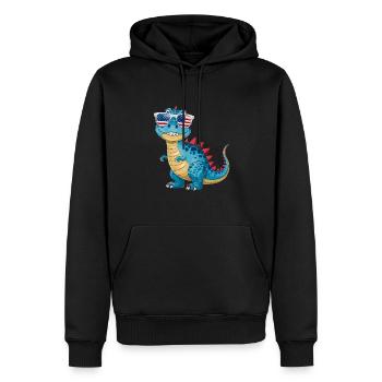 Dinosaurier-Sonnenbrille amerikanischer Flagge - Männer Premium Bio Hoodie - Schwarz - Vorne - Nico (187cm)