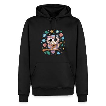 Niedliche Eule Vogel Federn Blumen Gitarre - Männer Premium Bio Hoodie - Schwarz - Vorne - Nico (187cm)