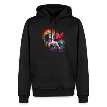 Lustiges Einhorn als Held für einen Superheld - Männer Premium Bio Hoodie - Schwarz - Vorne - Nico (187cm)