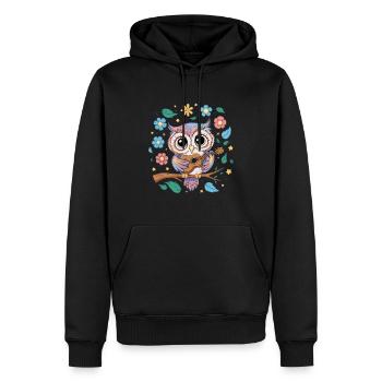 Niedliche Eule Vogel Federn Blumen Gitarre - Männer Premium Bio Hoodie - Schwarz - Vorne - Nico (187cm)