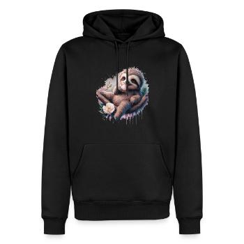 Lustiges Faultier geniesst ein Eis - Männer Premium Bio Hoodie - Schwarz - Vorne - Nico (187cm)
