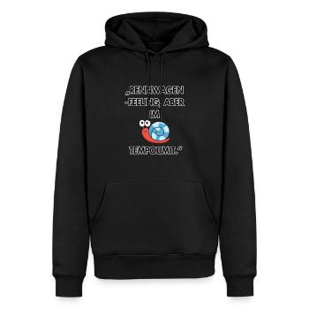 "Rennwagen-Feeling im Schneckentempo"Rot Blau - Männer Premium Bio Hoodie - Schwarz - Vorne - Nico (187cm)