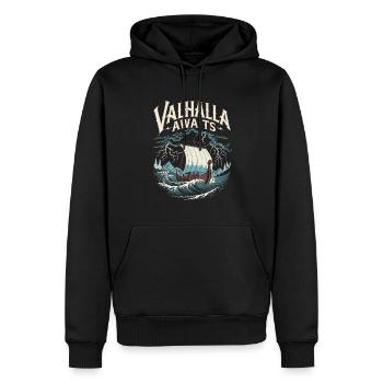 Wikingerschiff Valhalla Awaits für eine Wikinger - Männer Premium Bio Hoodie - Schwarz - Vorne - Nico (187cm)
