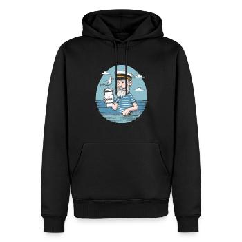 Vintage Seemann genießt Kaffee Nautisch - Männer Premium Bio Hoodie - Schwarz - Vorne - Nico (187cm)