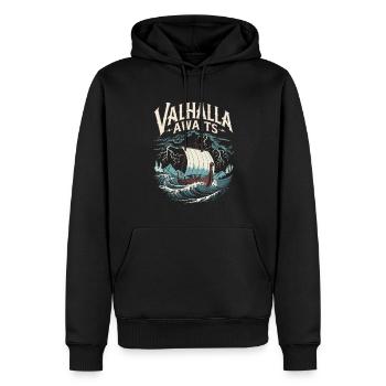 Valhalla Awaits für eine Wikinger Fan - Männer Premium Bio Hoodie - Schwarz - Vorne - Nico (187cm)