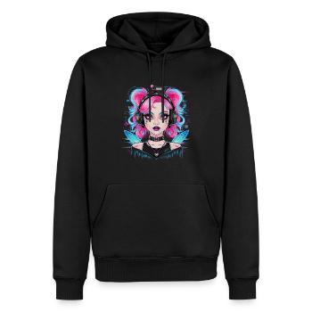 Niedliche Katzenfrau mit Kopfhörer - Männer Premium Bio Hoodie - Schwarz - Vorne - Nico (187cm)