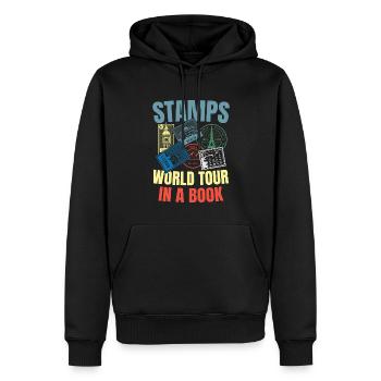 Stamps World Tour in a Book - Männer Premium Bio Hoodie - Schwarz - Vorne - Nico (187cm)