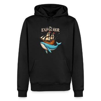 Nautisches Abenteuer mit Wal und Schiff - Männer Premium Bio Hoodie - Schwarz - Vorne - Nico (187cm)