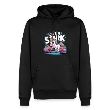 Einhorn Unicorn Ich Bin So Stark - Männer Premium Bio Hoodie - Schwarz - Vorne - Nico (187cm)