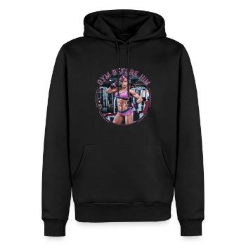 Gym Before Him für Sportliche Frauen - Männer Premium Bio Hoodie - Schwarz - Vorne - Nico (187cm)
