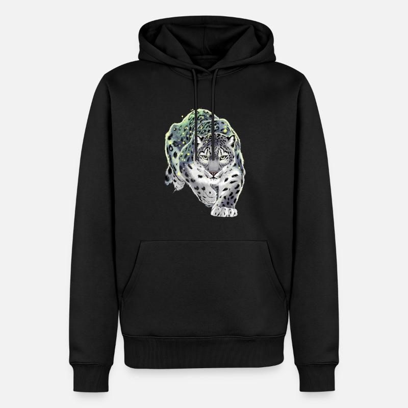 Schneeleopard Leopard Raubkatze - Männer Premium Bio Hoodie - Schwarz