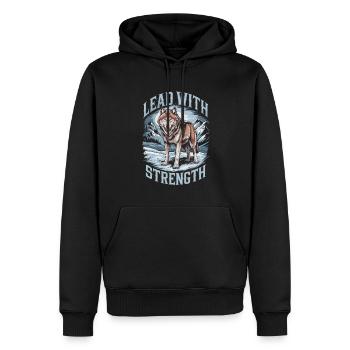 Lead with Strength Powerful Wolf Leadership Quote - Männer Premium Bio Hoodie - Schwarz - Vorne - Nico (187cm)