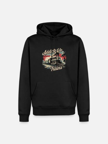 Addicted To Trains - Männer Premium Bio Hoodie - Schwarz