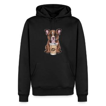 Süßer Hund und Kaffee Motiv für Kaffeeliebhaber - Männer Premium Bio Hoodie - Schwarz - Vorne - Nico (187cm)