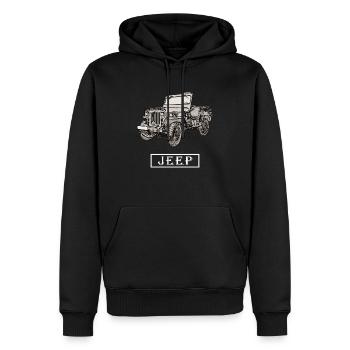 Willys Jeep Zeichnung mit Schriftzug - weiß - Männer Premium Bio Hoodie - Schwarz - Vorne - Nico (187cm)
