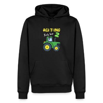 Vorsicht – Ich bin 2 und liebe Traktoren! - Männer Premium Bio Hoodie - Schwarz - Vorne - Nico (187cm)