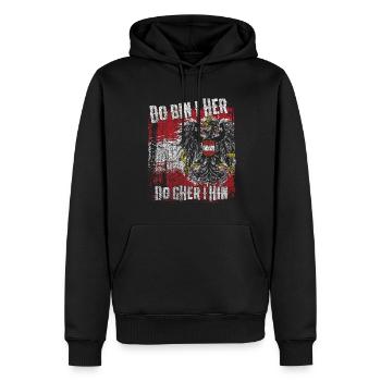 Patriotisches Statement für stolze Österreicher - Männer Premium Bio Hoodie - Schwarz - Vorne - Nico (187cm)