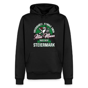 Unterschätze Nie einen Alten Steirer - Männer Premium Bio Hoodie - Schwarz - Vorne - Nico (187cm)