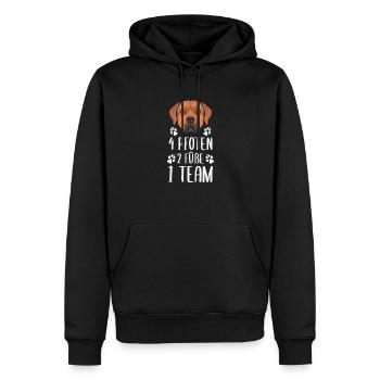 4 Pfoten 2 Füße 1 Team, Rhodesian Ridgeback - Männer Premium Bio Hoodie - Schwarz - Vorne - Nico (187cm)