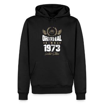 Édition limitée 1973 - Sweat à capuche Premium bio Homme - noir - Devant - Nico (187cm)