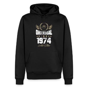 Édition limitée 1974 - Sweat à capuche Premium bio Homme - noir - Devant - Nico (187cm)