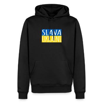 Slava Ukraini Ruhm der Ukraine - Männer Premium Bio Hoodie - Schwarz - Vorne - Nico (187cm)