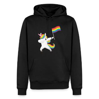 Dabbing Einhorn | Stolz & Spaß - Männer Premium Bio Hoodie - Schwarz - Vorne - Nico (187cm)