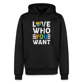 Pride Statement | Love Is Love - Männer Premium Bio Hoodie - Schwarz - Vorne - Nico (187cm)