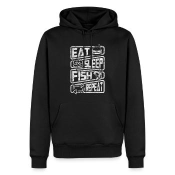 Iss Schlaf Fisch Wiederholung lustiges Fischerangeln - Männer Premium Bio Hoodie - Schwarz - Vorne - Nico (187cm)