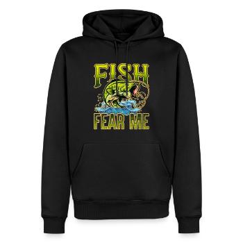 Fisch Fear Me Funny Bass Fishing Fischer Angeln - Männer Premium Bio Hoodie - Schwarz - Vorne - Nico (187cm)